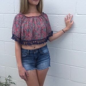 NWT Raga Electric Love Tassel crop top. Boho! M